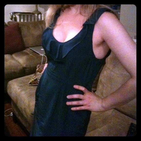 Dark aquamarine Ruffle Neck Mini Dress Size 0 - Picture 8 of 8